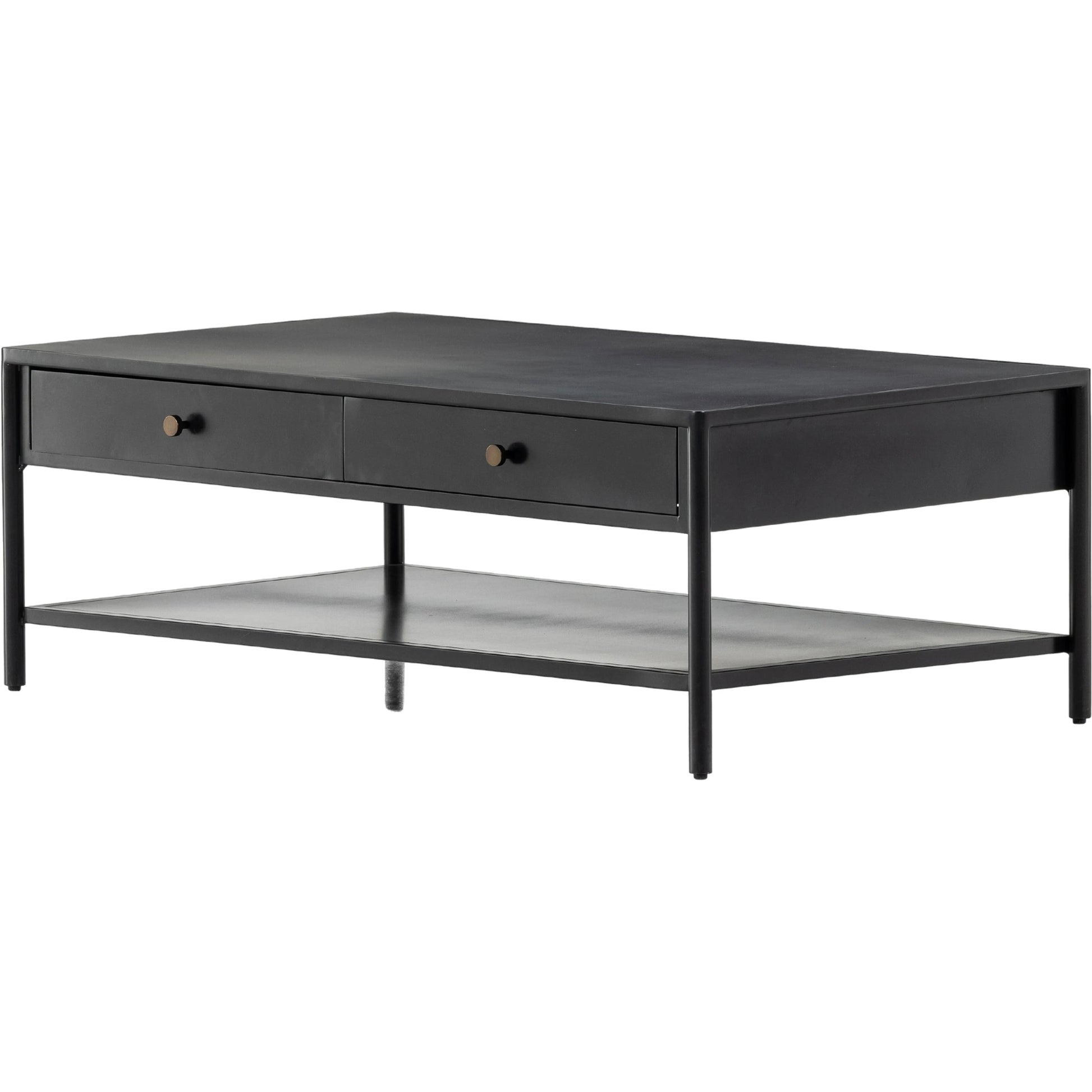 Soto Coffee Table by Four Hands in black, weathered bronze and black. Made from iron in a modern style.