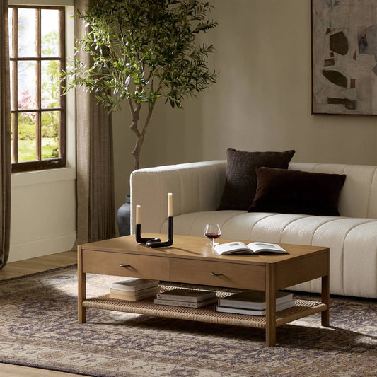 Zuma Coffee Table by Four Hands in dune ash. Made from unique in a coastal style.