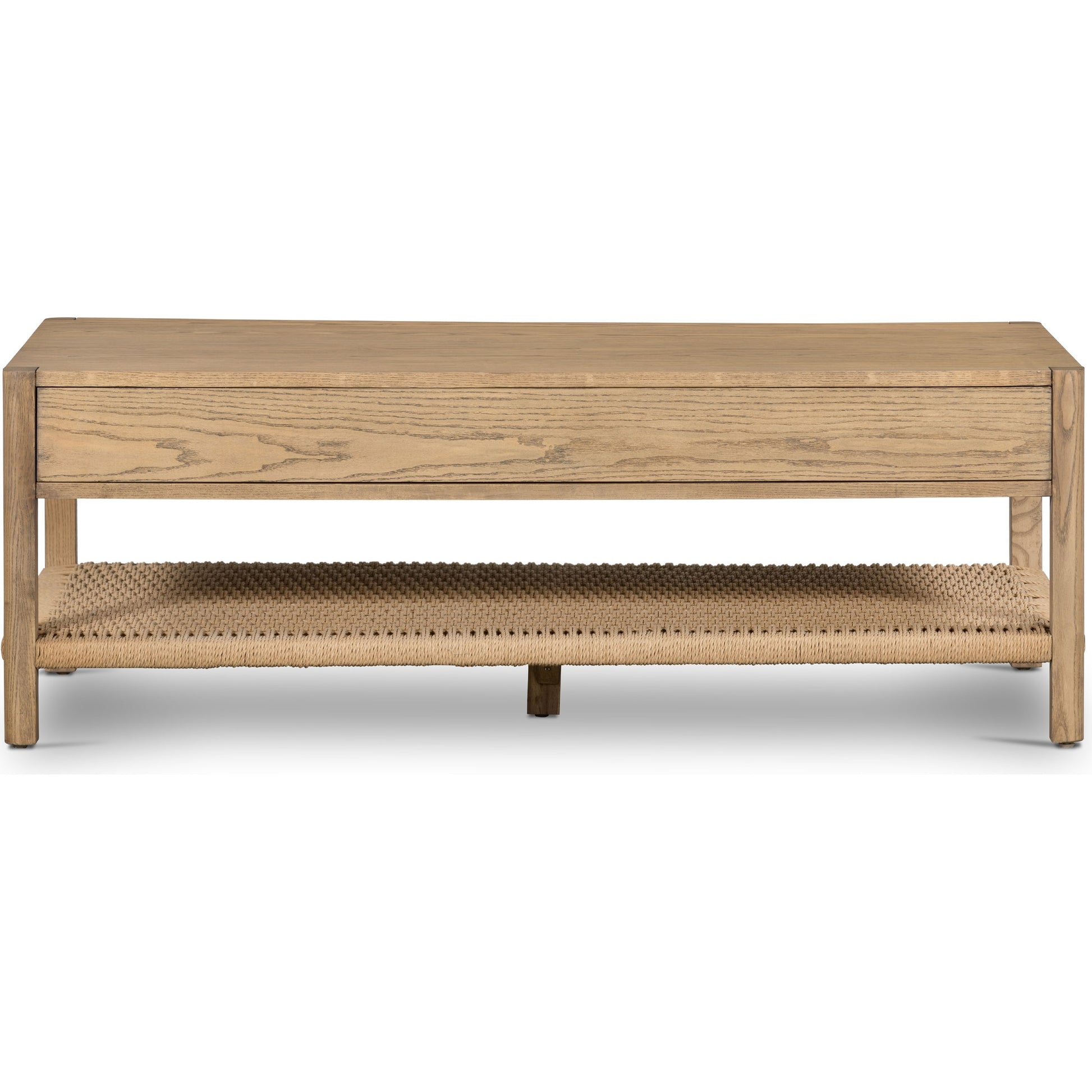 Zuma Coffee Table by Four Hands in dune ash, gunmetal, natural paper cord and dune ash. Made from solid ash, rush in a coastal style.