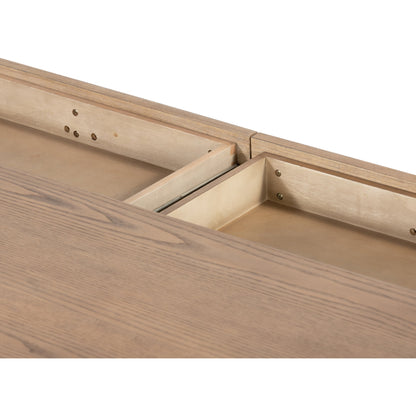 Zuma Coffee Table by Four Hands in dune ash, gunmetal, natural paper cord and dune ash. Made from solid ash, rush in a coastal style.