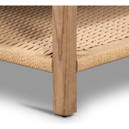 Zuma Coffee Table by Four Hands in dune ash, gunmetal, natural paper cord and dune ash. Made from solid ash, rush in a coastal style.