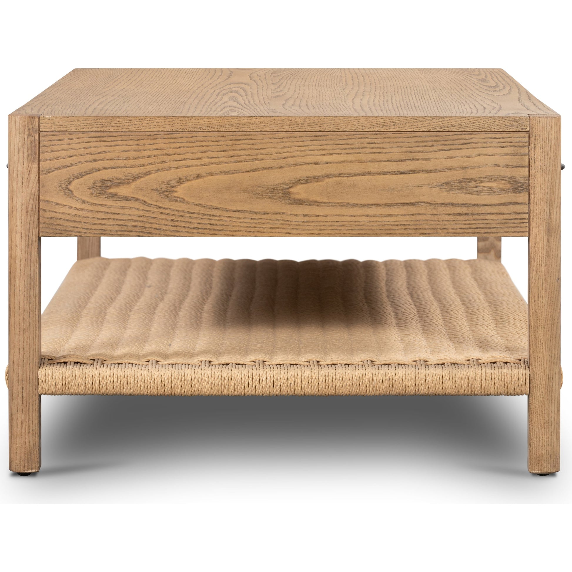 Zuma Coffee Table by Four Hands in dune ash, gunmetal, natural paper cord and dune ash. Made from solid ash, rush in a coastal style.