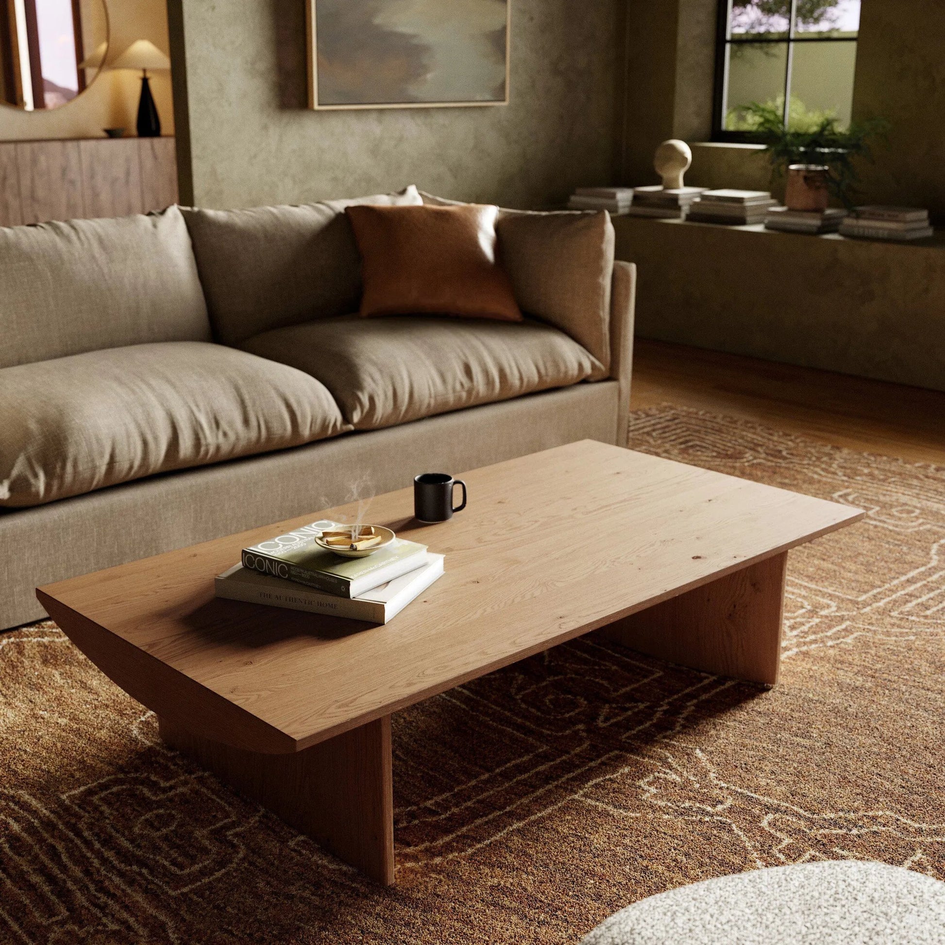 Pickford Coffee Table by Four Hands in dusted oak thin veneer, dusted oak veneer and dusted oak. Made from thick oak veneer in a cottage & farmhouse style.