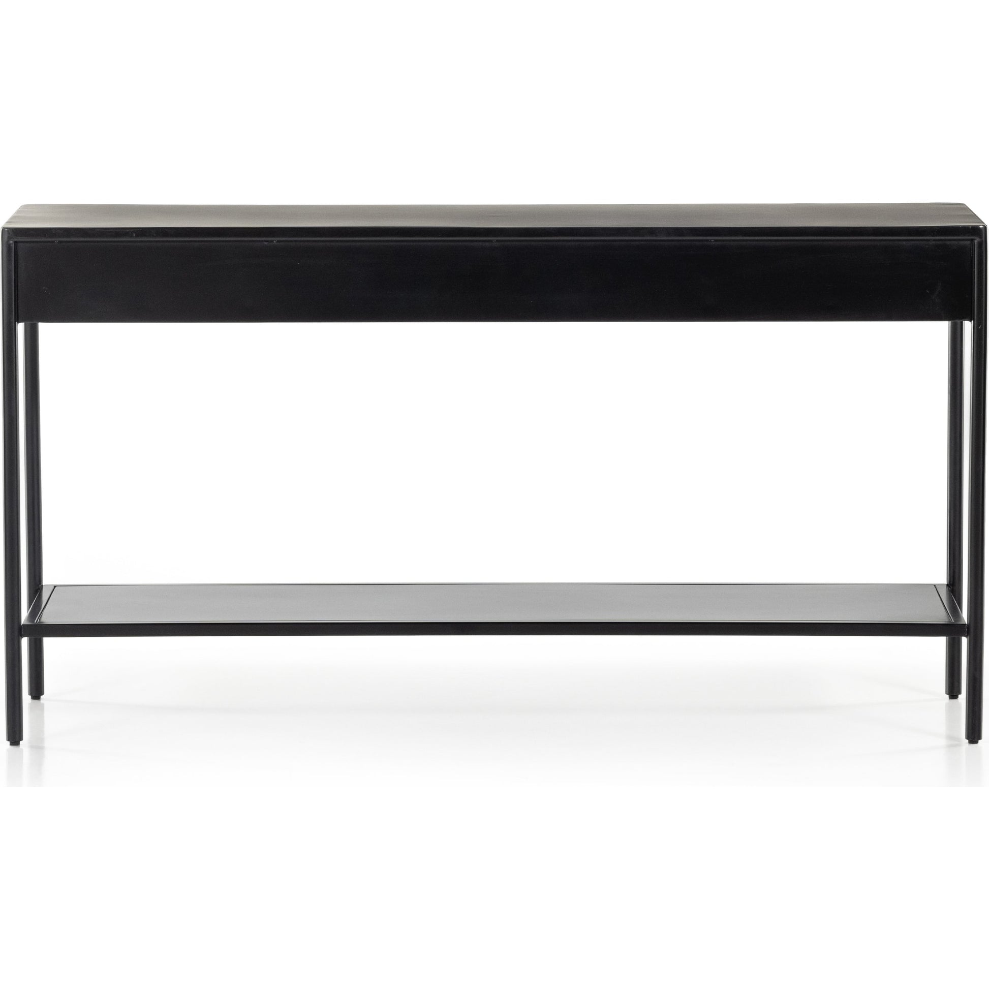 Soto Console Table by Four Hands in black, weathered bronze and black. Made from iron in a modern style.