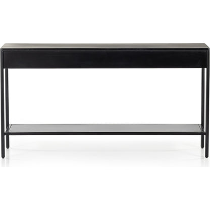 Soto Console Table by Four Hands in black, weathered bronze and black. Made from iron in a modern style.