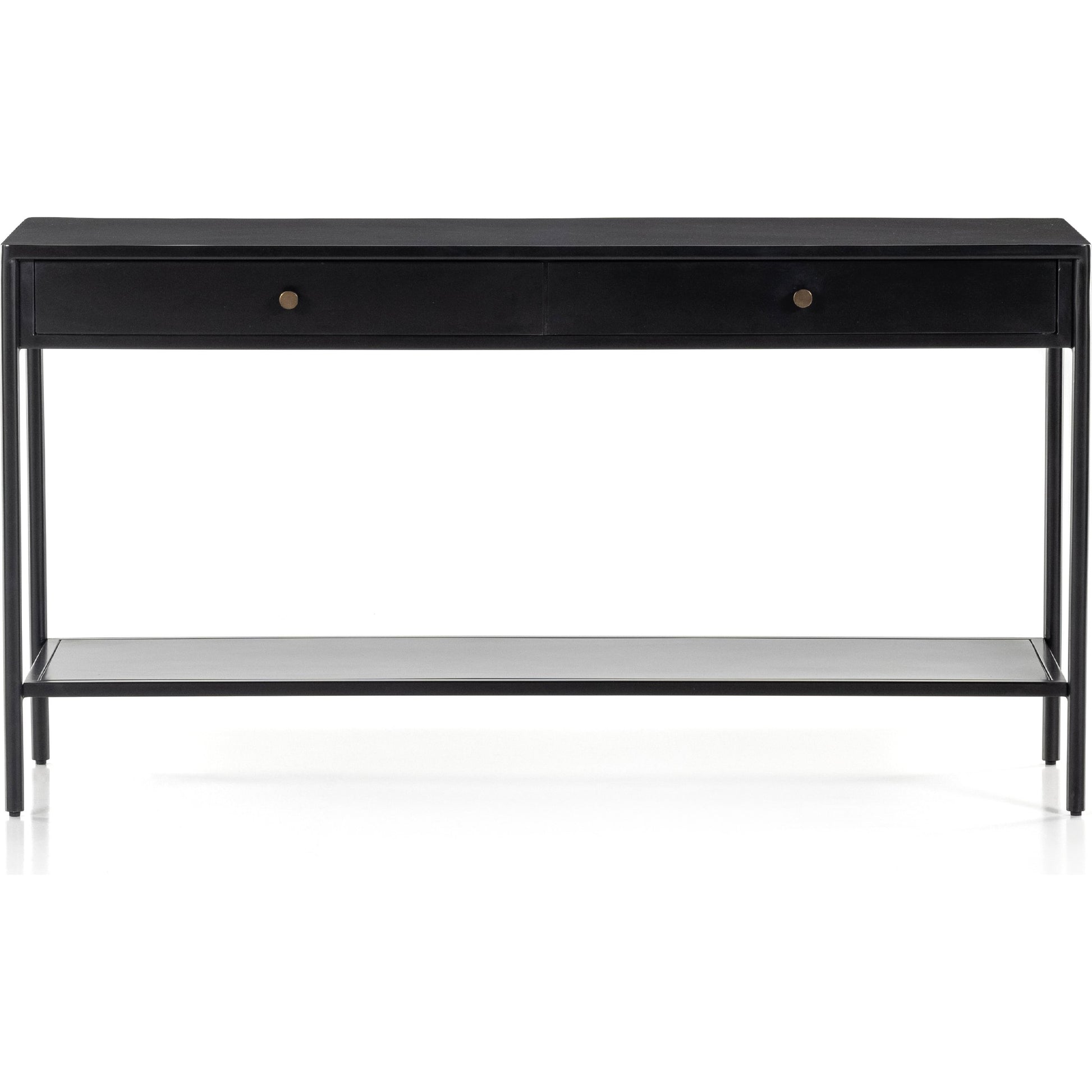 Soto Console Table by Four Hands in black, weathered bronze and black. Made from iron in a modern style.