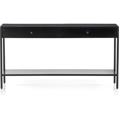Soto Console Table by Four Hands in black, weathered bronze and black. Made from iron in a modern style.