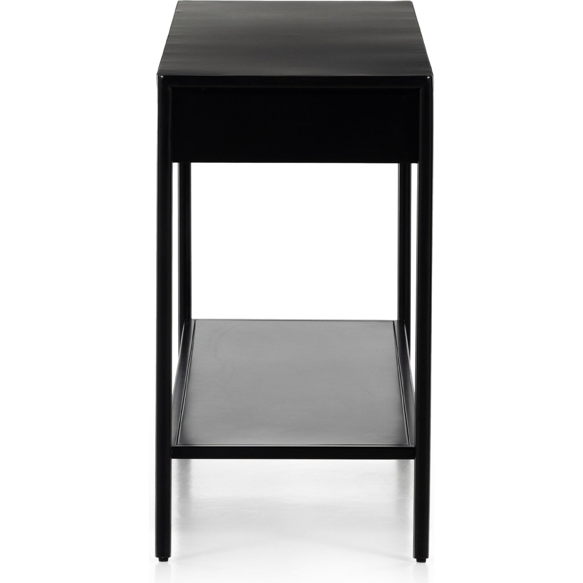 Soto Console Table by Four Hands in black, weathered bronze and black. Made from iron in a modern style.