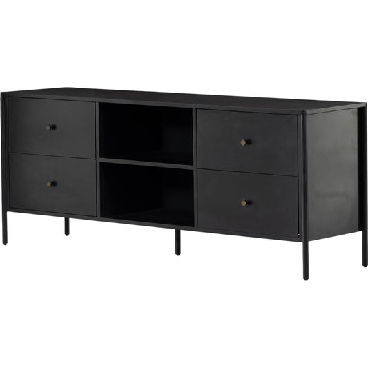 001 SI-1800095 | Primary Silo | Soto Media Console by Four Hands in black, weathered bronze and black. Made from iron in a modern style.