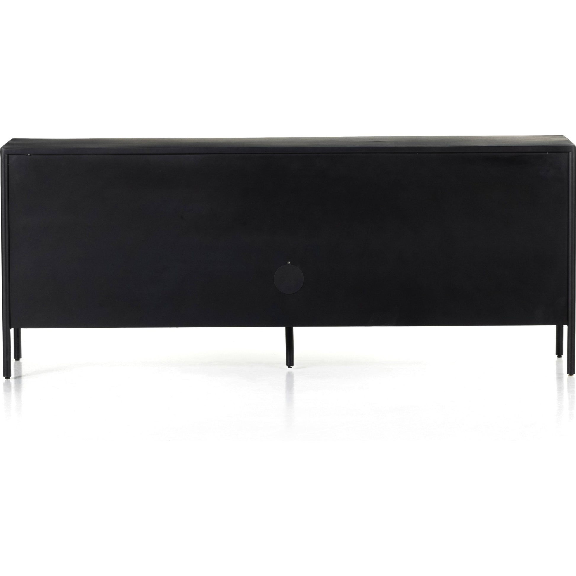 Soto Media Console by Four Hands in black, weathered bronze and black. Made from iron in a modern style.