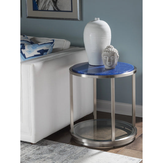 Ultramarine Round End Table by Artistica Home in cobalt and brushed stainless steel. Made from unique in a unique style.