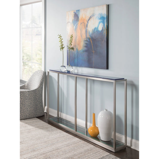 Ultramarine Shallow Console by Artistica Home in cobalt and brushed stainless steel. Made from unique in a unique style.