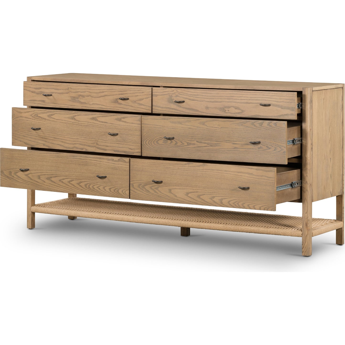 004 SI-1901739 | Additional Silo | Zuma 6 Drawer Dresser by Four Hands in dune ash, gunmetal, natural paper cord and dune ash. Made from solid ash, rush in a transitional style.