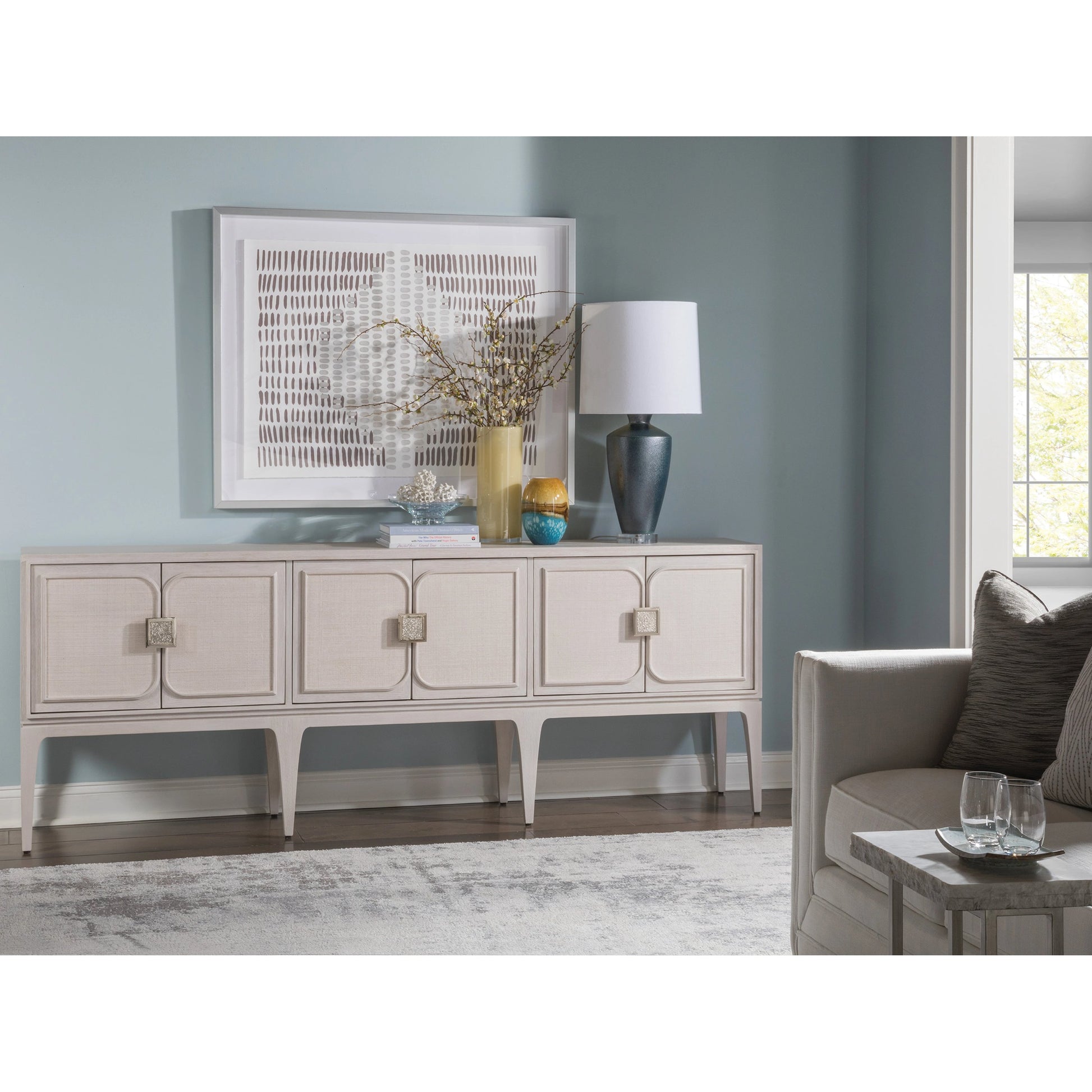 Elixer Long Console by Artistica Home in misty white gray. Made from unique in a modern style.