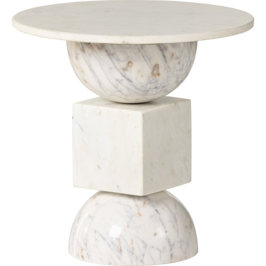 Neda End Table by Four Hands in polished white marble solid, polished white marble and polished white marble. Made from solid marble in a modern style.