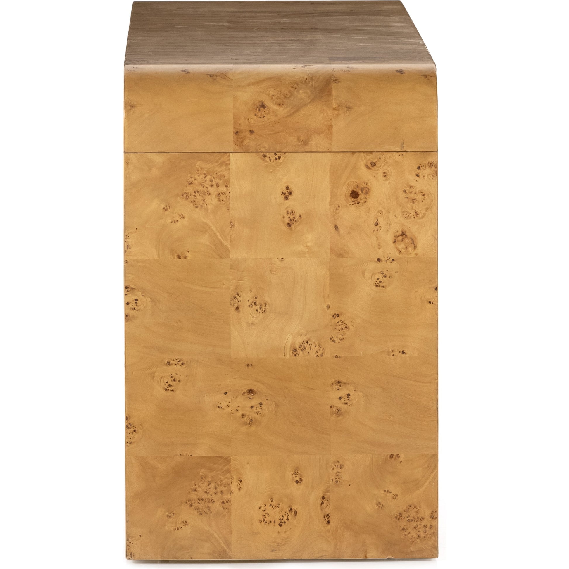 Jenson Media Console by Four Hands in natural poplar burl veneer and natural poplar burl. Made from poplar burl veneer in a coastal style.