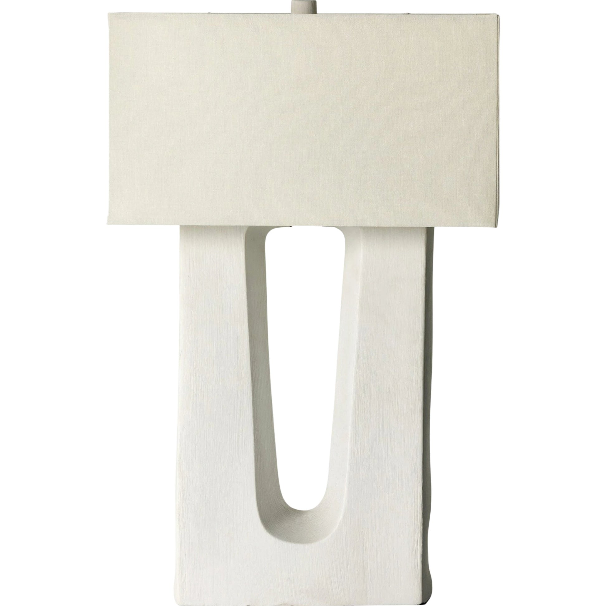 Cuit Table Lamp by Four Hands in matte white. Made from ceramic, 65% polyester, 35% flax, linen, thermoplastic in a coastal style.