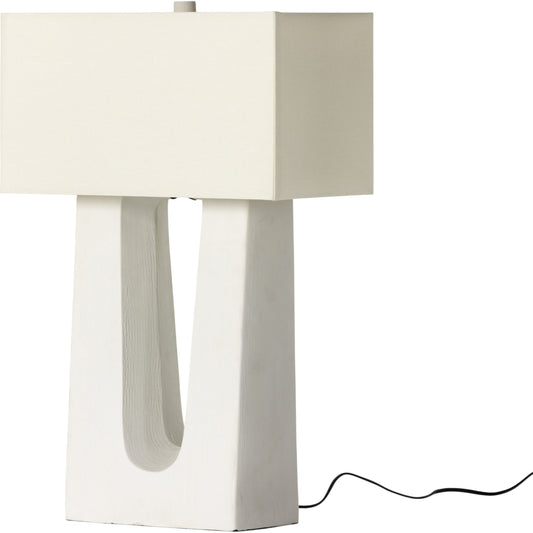 Cuit Table Lamp by Four Hands in matte white. Made from ceramic, 65% polyester, 35% flax, linen, thermoplastic in a coastal style.