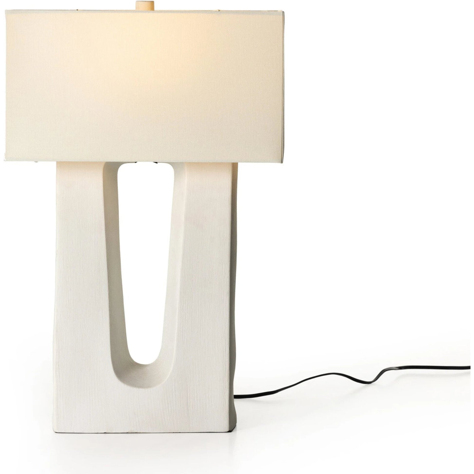 Cuit Table Lamp by Four Hands in matte white. Made from ceramic, 65% polyester, 35% flax, linen, thermoplastic in a coastal style.