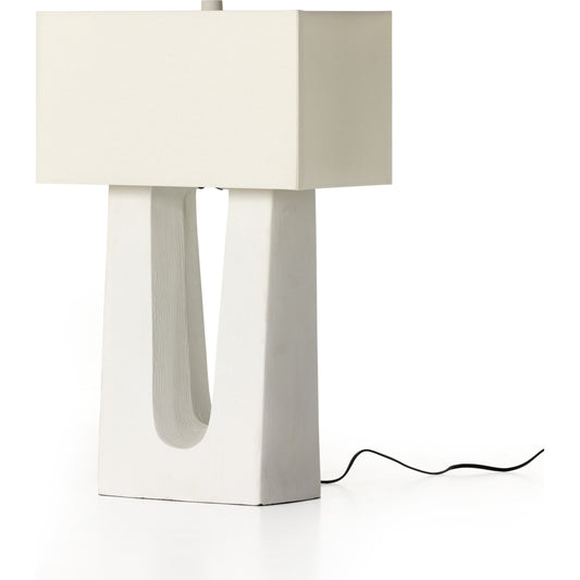 Cuit Table Lamp by Four Hands in matte white. Made from ceramic, 65% polyester, 35% flax, linen, thermoplastic in a coastal style.