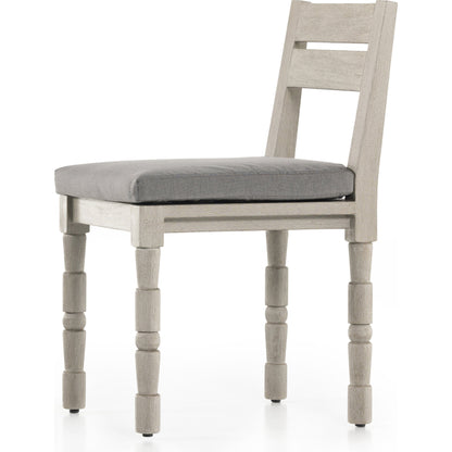 Waller Outdoor Dining Chair, Weathered Grey by Four Hands in weathered grey. Made from 100% olefin, solid fsc®-certified teak, 91% polyurethane foam pad, 9% polyester fiber batting in a transitional style.