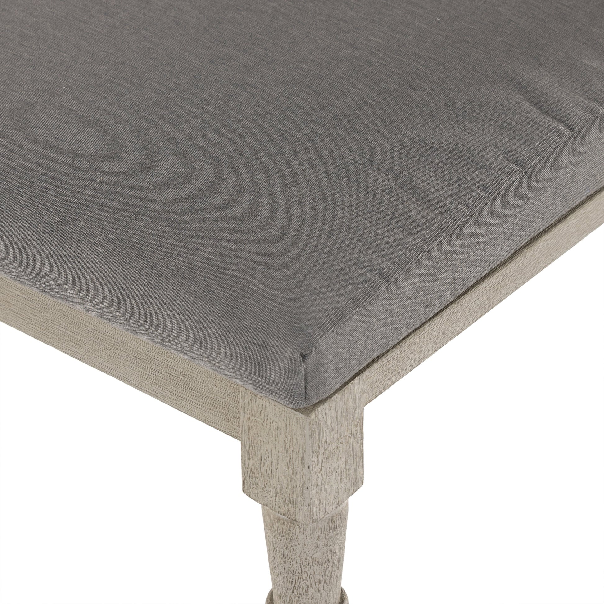 Waller Outdoor Dining Chair, Weathered Grey by Four Hands in weathered grey. Made from 100% olefin, solid fsc®-certified teak, 91% polyurethane foam pad, 9% polyester fiber batting in a transitional style.