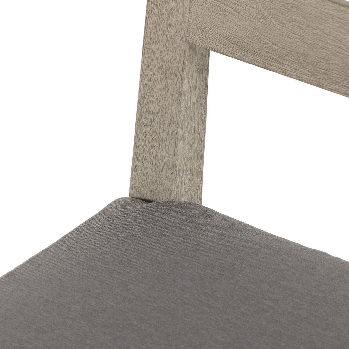 014 SI-1902119 | Additional Silo | Waller Outdoor Dining Chair, Weathered Grey by Four Hands in weathered grey. Made from 100% olefin, solid fsc®-certified teak, 91% polyurethane foam pad, 9% polyester fiber batting in a transitional style.