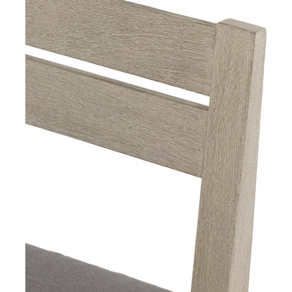 Waller Outdoor Dining Chair, Weathered Grey by Four Hands in weathered grey. Made from 100% olefin, solid fsc®-certified teak, 91% polyurethane foam pad, 9% polyester fiber batting in a transitional style.