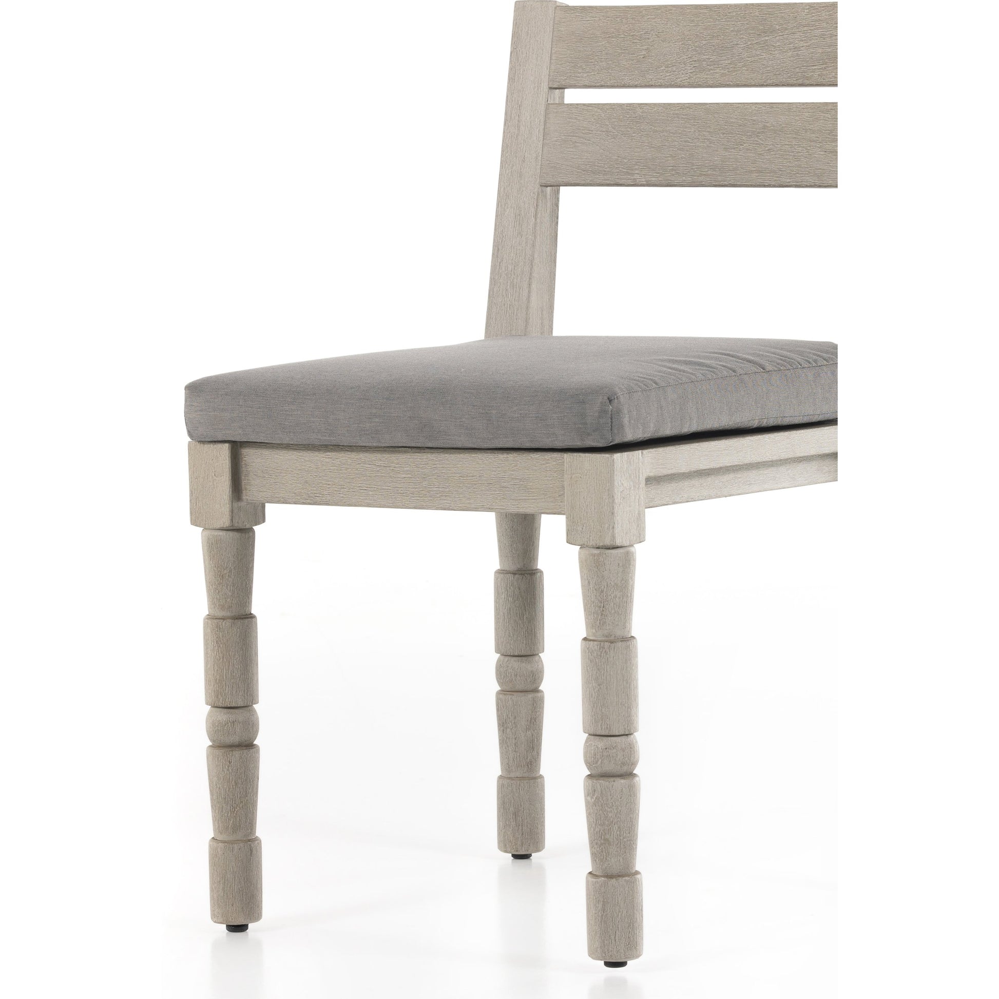 Waller Outdoor Dining Chair, Weathered Grey by Four Hands in weathered grey. Made from 100% olefin, solid fsc®-certified teak, 91% polyurethane foam pad, 9% polyester fiber batting in a transitional style.