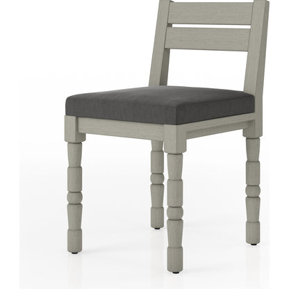 Waller Outdoor Dining Chair, Weathered Grey by Four Hands in weathered grey. Made from 100% olefin, solid fsc®-certified teak, 91% polyurethane foam pad, 9% polyester fiber batting in a transitional style.
