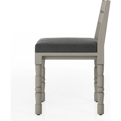 Waller Outdoor Dining Chair, Weathered Grey by Four Hands in weathered grey. Made from 100% olefin, solid fsc®-certified teak, 91% polyurethane foam pad, 9% polyester fiber batting in a transitional style.