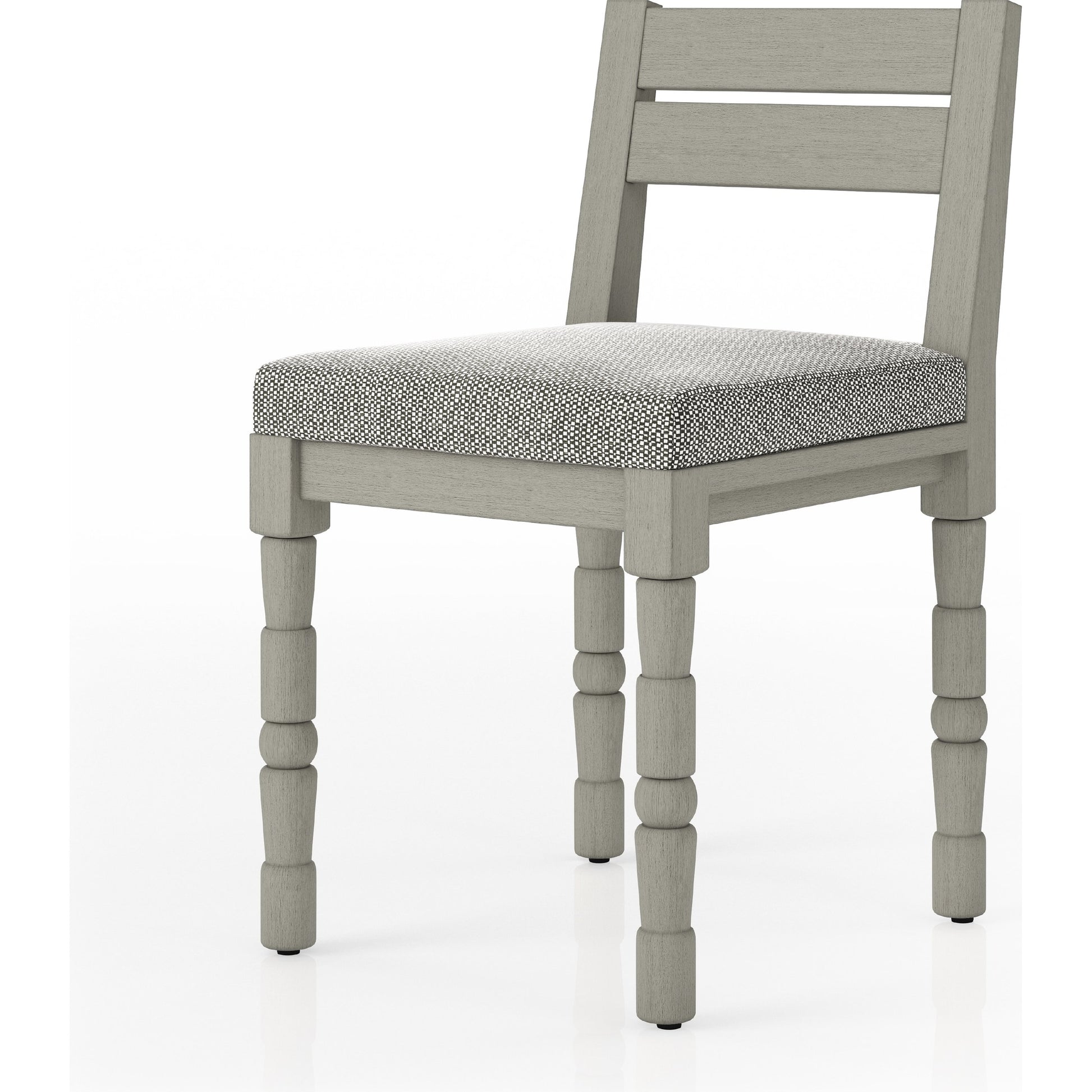 Waller Outdoor Dining Chair, Weathered Grey by Four Hands in weathered grey. Made from 100% olefin, solid fsc®-certified teak, 91% polyurethane foam pad, 9% polyester fiber batting in a transitional style.
