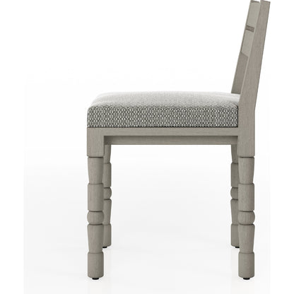 Waller Outdoor Dining Chair, Weathered Grey by Four Hands in weathered grey. Made from 100% olefin, solid fsc®-certified teak, 91% polyurethane foam pad, 9% polyester fiber batting in a transitional style.