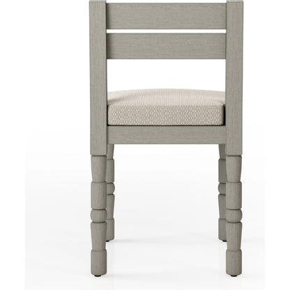 Waller Outdoor Dining Chair, Weathered Grey by Four Hands in weathered grey. Made from 100% olefin, solid fsc®-certified teak, 91% polyurethane foam pad, 9% polyester fiber batting in a transitional style.