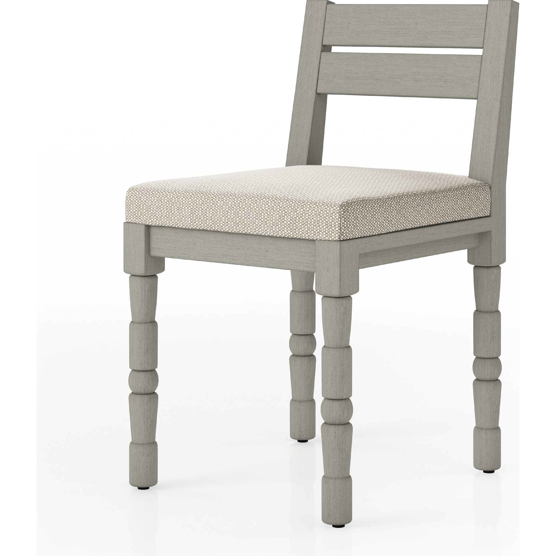 Waller Outdoor Dining Chair, Weathered Grey by Four Hands in weathered grey. Made from 100% olefin, solid fsc®-certified teak, 91% polyurethane foam pad, 9% polyester fiber batting in a transitional style.