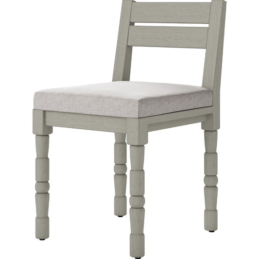 Waller Outdoor Dining Chair, Weathered Grey by Four Hands in weathered grey. Made from 100% olefin, solid fsc®-certified teak, 91% polyurethane foam pad, 9% polyester fiber batting in a transitional style.