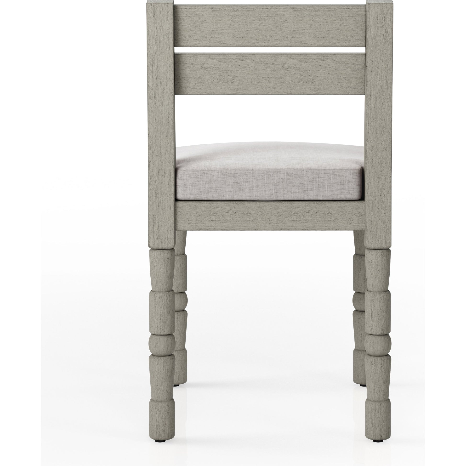 Waller Outdoor Dining Chair, Weathered Grey by Four Hands in weathered grey. Made from 100% olefin, solid fsc®-certified teak, 91% polyurethane foam pad, 9% polyester fiber batting in a transitional style.