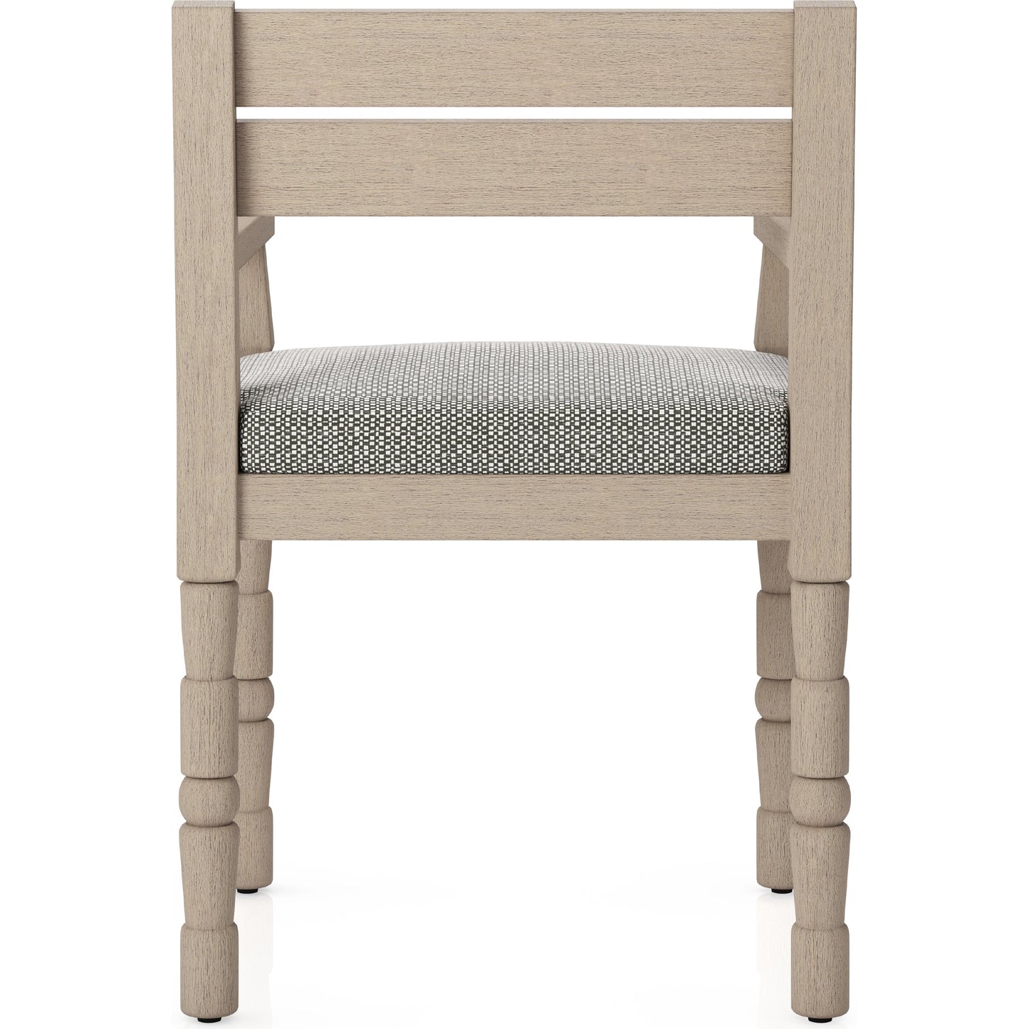 012 SI-1901958 | Additional Silo | Waller Outdoor Dining Armchair, Washed Brown by Four Hands. Made from 100% olefin, solid fsc®-certified teak, 91% polyurethane foam pad, 9% polyester fiber batting in a transitional style.