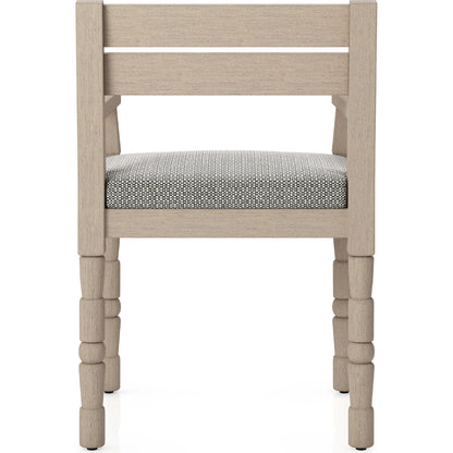 Waller Outdoor Dining Armchair, Washed Brown by Four Hands. Made from 100% olefin, solid fsc®-certified teak, 91% polyurethane foam pad, 9% polyester fiber batting in a transitional style.