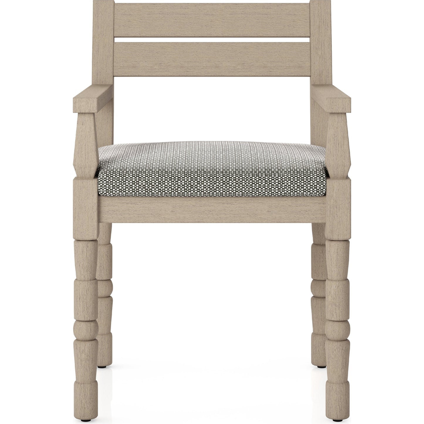 010 SI-1901958 | Additional Silo | Waller Outdoor Dining Armchair, Washed Brown by Four Hands. Made from 100% olefin, solid fsc®-certified teak, 91% polyurethane foam pad, 9% polyester fiber batting in a transitional style.