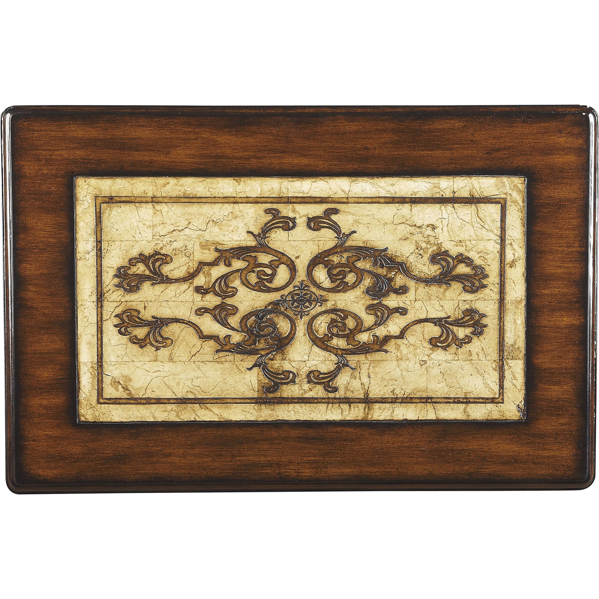 Gregorio Nesting Side Tables by Butler Specialty Company in multi-color and heritage. Made from etched pastor stone top, etched brass apron, mahogany wood legs in a traditional style.