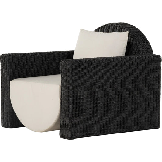 Clemente Outdoor Chair by Four Hands in vintage coal, venao ivory. Made from 100% olefin, 100% polyethylene, 59% polyurethane foam, 30% polyester fiber, 11% polyester fiber batting in a modern style.