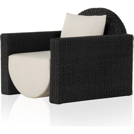 Clemente Outdoor Chair by Four Hands in vintage coal, venao ivory. Made from 100% olefin, 100% polyethylene, 59% polyurethane foam, 30% polyester fiber, 11% polyester fiber batting in a modern style.