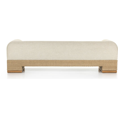 Joss Outdoor Sofa by Four Hands. Made from 100% olefin, solid teak, 100% polyethylene in a coastal style.