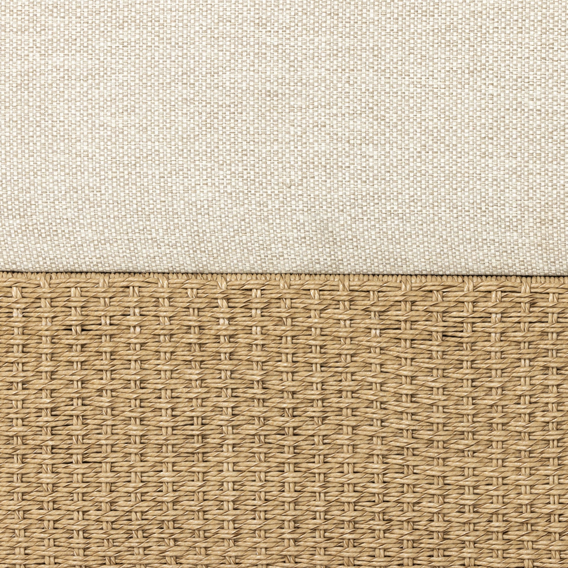 Joss Outdoor Sofa by Four Hands. Made from 100% olefin, solid teak, 100% polyethylene in a coastal style.