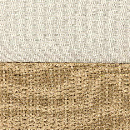 Joss Outdoor Sofa by Four Hands. Made from 100% olefin, solid teak, 100% polyethylene in a coastal style.