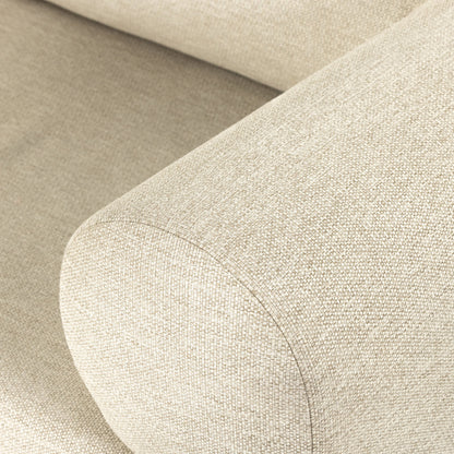 Joss Outdoor Sofa by Four Hands. Made from 100% olefin, solid teak, 100% polyethylene in a coastal style.