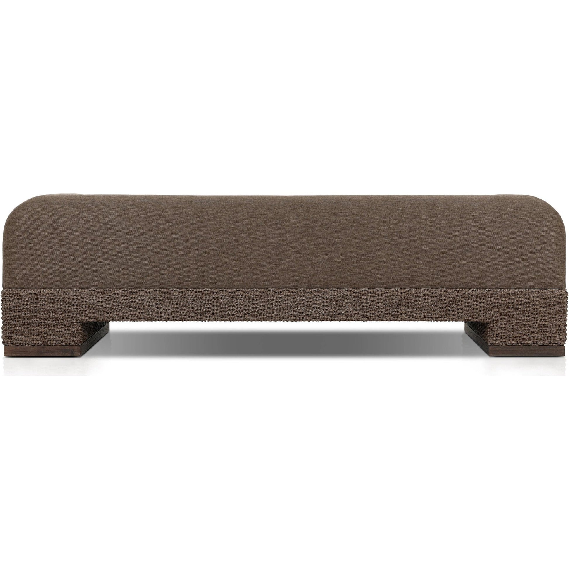 Joss Outdoor Sofa by Four Hands. Made from 100% olefin, solid teak, 100% polyethylene in a coastal style.