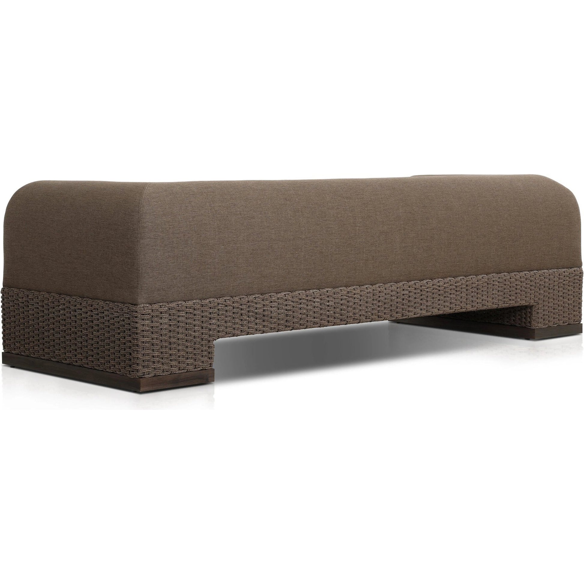 Joss Outdoor Sofa by Four Hands. Made from 100% olefin, solid teak, 100% polyethylene in a coastal style.