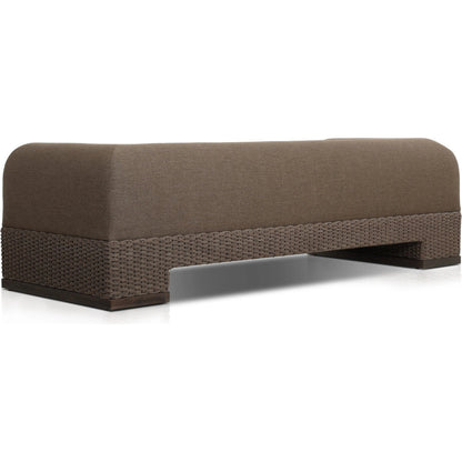 Joss Outdoor Sofa by Four Hands. Made from 100% olefin, solid teak, 100% polyethylene in a coastal style.